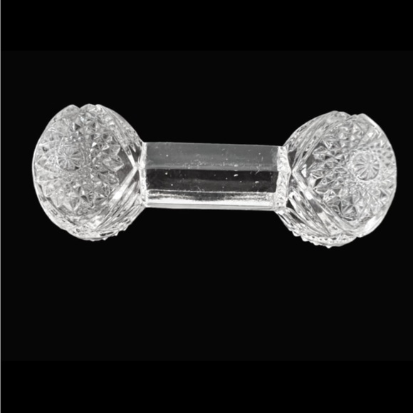 VINTAGE CUT CRYSTAL GLASS KNIFE SPOON FORK REST BARBELL SHAPE - Picture 1 of 1